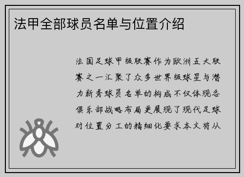 法甲全部球员名单与位置介绍
