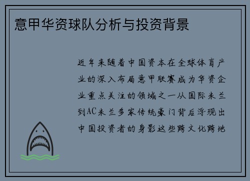 意甲华资球队分析与投资背景